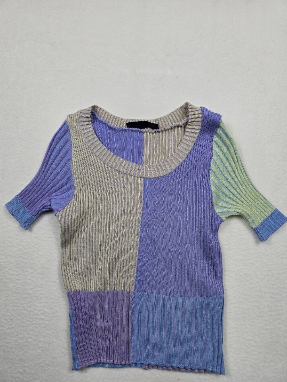 Shein Womens S Purple Colorblock Ribbed Knit Short Sleeve Crop Top